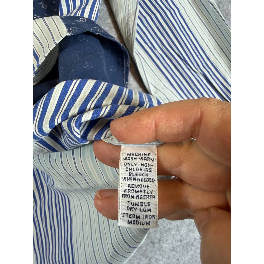 Ralph Lauren Button Down Shirt Mens M Blue Patchwork Excellent Vintage Striped